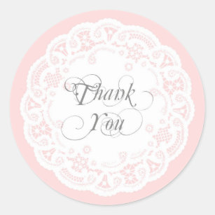 Blush Pink Lace Doily Thank You Stickers