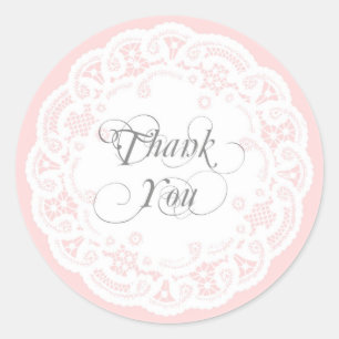 Blush Pink Lace Doily Thank You Stickers