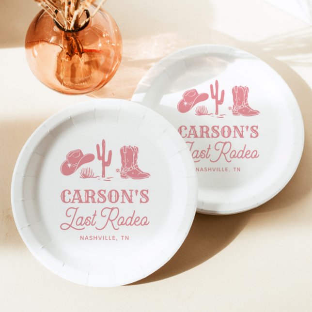 Blush Pink Last Rodeo Cowgirl Bachelorette Party Paper Plate (Creator Uploaded)