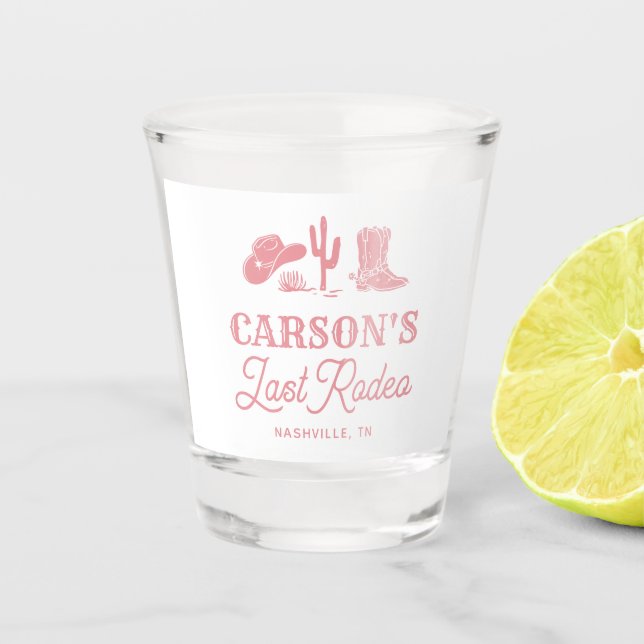 Blush Pink Last Rodeo Cowgirl Bachelorette Party Shot Glass (Front)