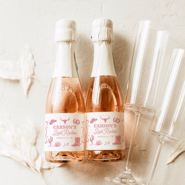 Blush Pink Last Rodeo Cowgirl Bachelorette Party Sparkling Wine Label (Creator Uploaded)