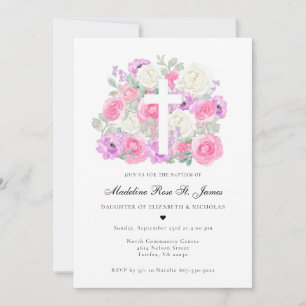 Blush Pink Lavender   Floral Baptism  Invitation