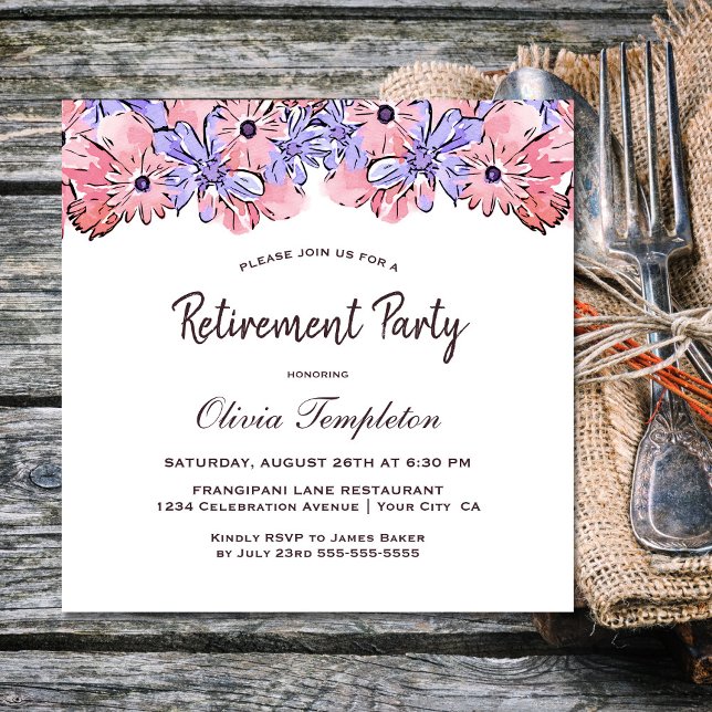 Blush Pink Lavender Floral Retirement Party Invitation (Creator Uploaded)