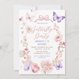 Blush Pink Lavender Purple Butterflies Birthday  Invitation
