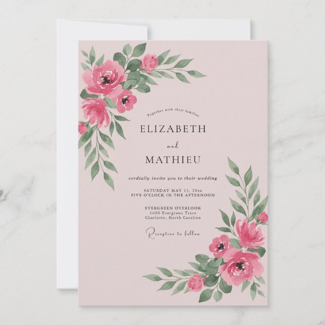 Blush Pink Leafy Wedding Invitation (Front)