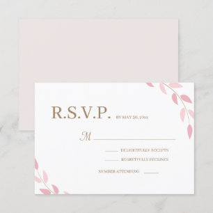 Blush Pink Leaves Gold White Autumn Wedding RVSP Invitation