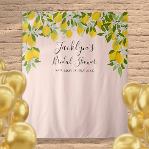 Blush Pink Lemons Bridal Shower Photo Backdrop Tapestry