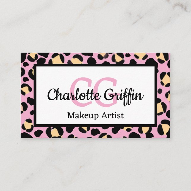 Blush Pink Leopard Print Lash & Makeup Artist Business Card (Front)