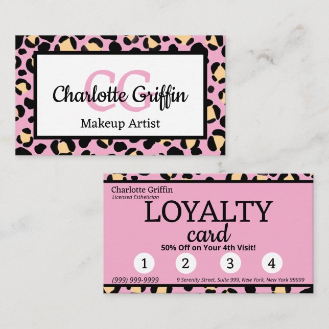 Blush Pink Leopard Print Loyalty Card Lash Makeup (Front/Back)