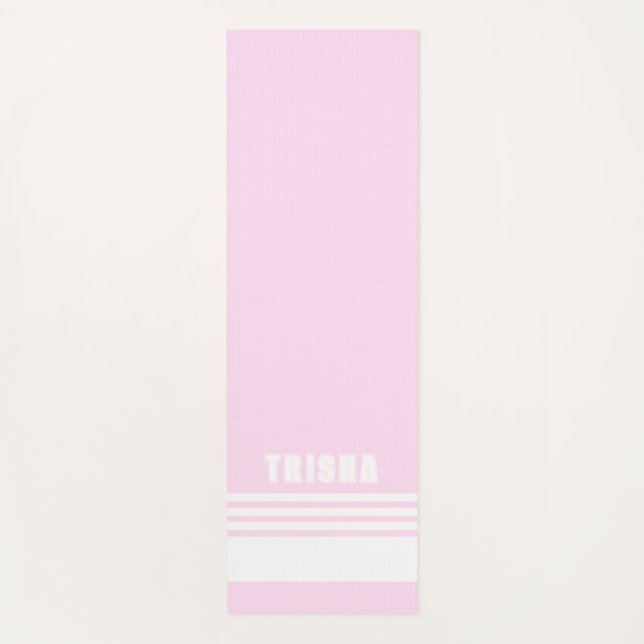blush pink light modern preppy classic stripes yoga mat (Front)