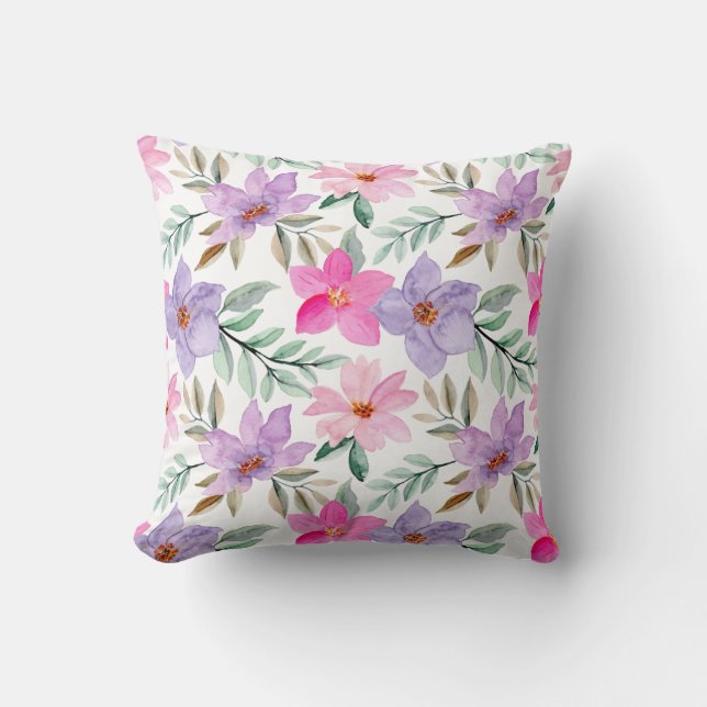 Blush Pink Lilac Floral Pattern Trendy Cushion (Front)