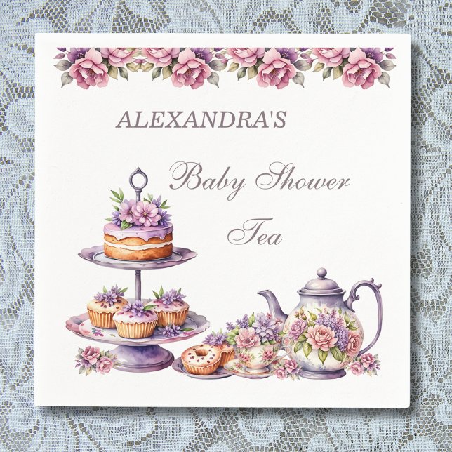 Blush Pink Lilac Floral Tea Party Baby Shower Napkin (Creator Uploaded)