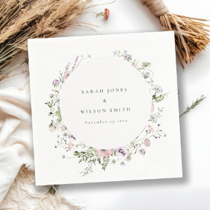 Blush Pink Lilac Wildflower Circle Frame Wedding Napkin