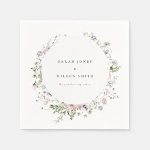 Blush Pink Lilac Wildflower Circle Frame Wedding Napkin