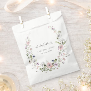 Blush Pink Lilac Wildflower Wreath Bridal Shower Favour Bags