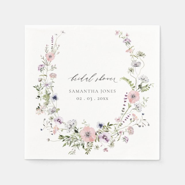 Blush Pink Lilac Wildflower Wreath Bridal Shower Napkin (Front)