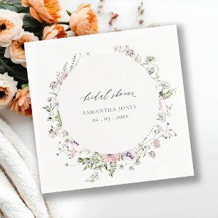 Blush Pink Lilac Wildflower Wreath Bridal Shower Napkin