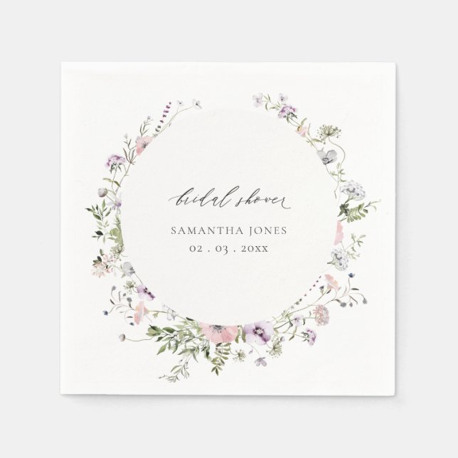 Blush Pink Lilac Wildflower Wreath Bridal Shower Napkin (Front)