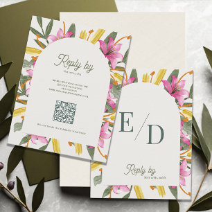 Blush Pink Lily Arched RSVP Card with QR Code