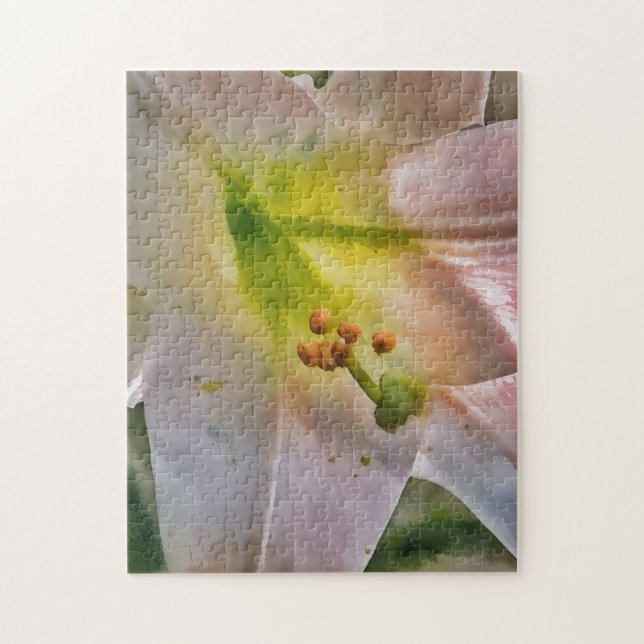 Blush Pink Lily Flower Watercolor Style Art Jigsaw Puzzle (Vertical)