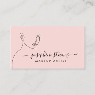 Blush Pink Line Art Logo Makeup Artist Business Card