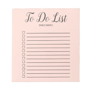 Blush Pink Lined Checkboxes To Do Monogram Notepad