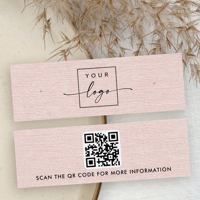 Blush pink linen logo QR stud earring display card (Blush pink linen logo QR stud earring display card)