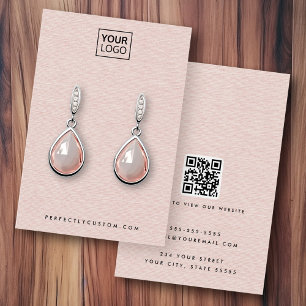 Blush pink linen look logo QR earring display card