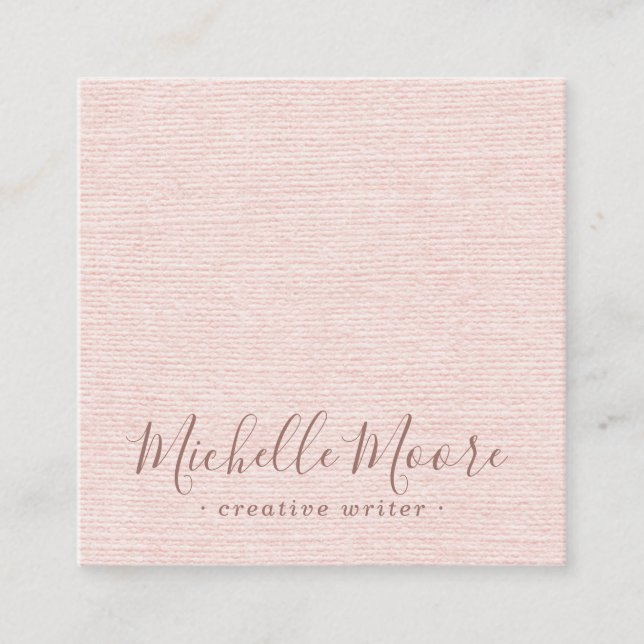 Blush pink linen minimalist elegant professional square business card (Front)