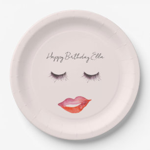 Blush Pink Lips and Eyelashes Birthday Paper Plate