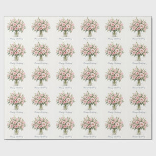 Blush Pink Lisianthus Happy Birthday Wrapping Paper