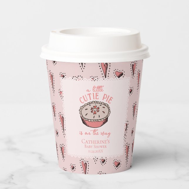 Blush Pink Little Cutie Pie Fall Baby Girl Shower Paper Cups (Back)
