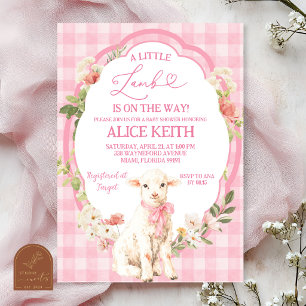 Blush Pink Little Lamb Cottage Girl Baby Shower Invitation