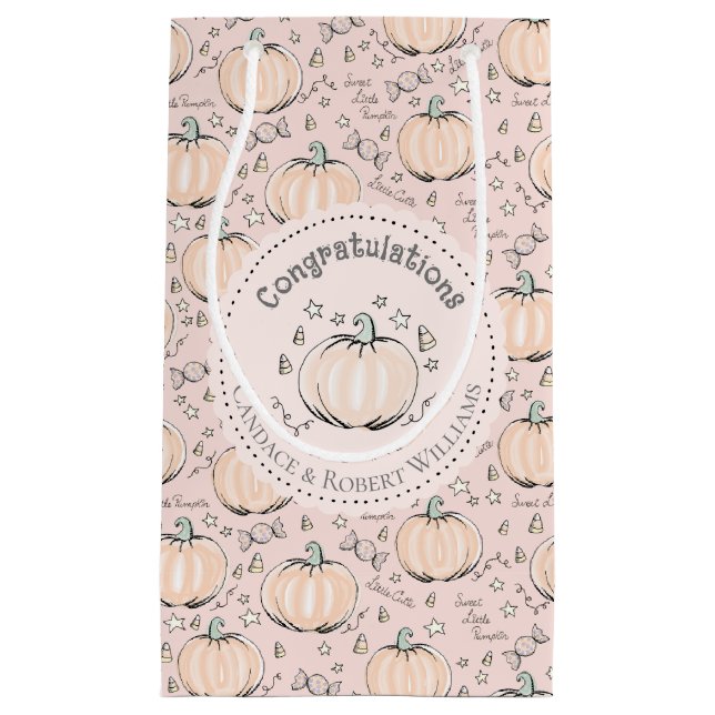 Blush Pink Little Pumpkin Baby Congratulations Small Gift Bag (Front)