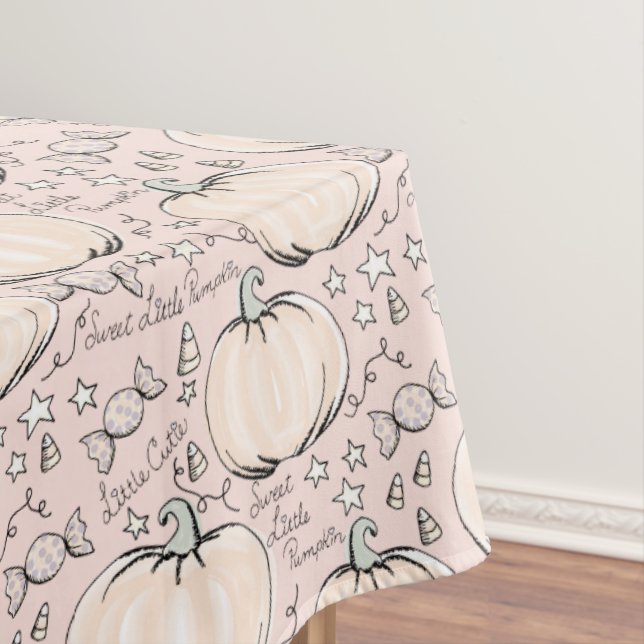 Blush Pink Little Pumpkin Baby Halloween Tablecloth (In Situ)