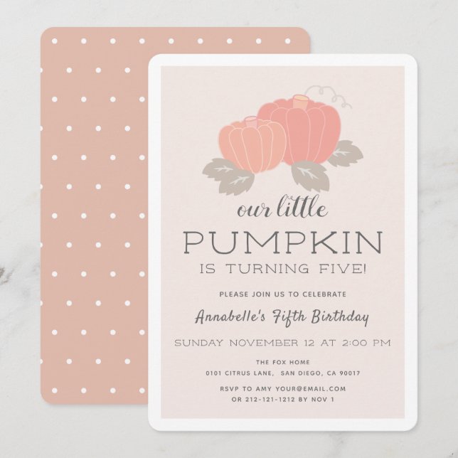 Blush Pink Little Pumpkin Girl Birthday Invitation (Front/Back)