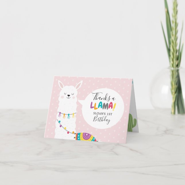 Blush Pink Llama Cactus Photo Thank You Card (Front)