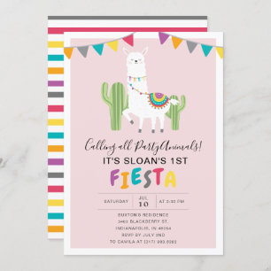 Blush Pink Llama Fiesta Birthday Party Invitation