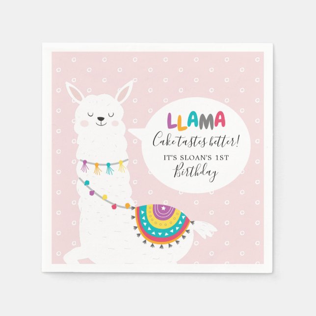 Blush Pink Llama Fun Paper Napkin (Front)