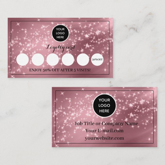 Blush Pink Logo Modern Business Reward Punch Loyalty Card (Front/Back)