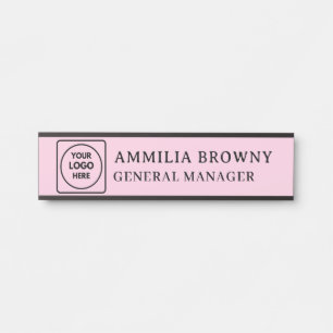 Blush Pink Logo   Modern Employee Staff Branding Door Sign