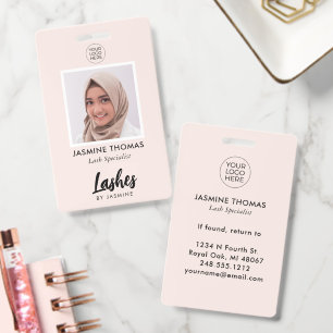 Blush Pink Logo Photo Lash Specialist ID Badge