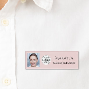 Blush Pink Logo Photo Makeup And Lashes Name Tag