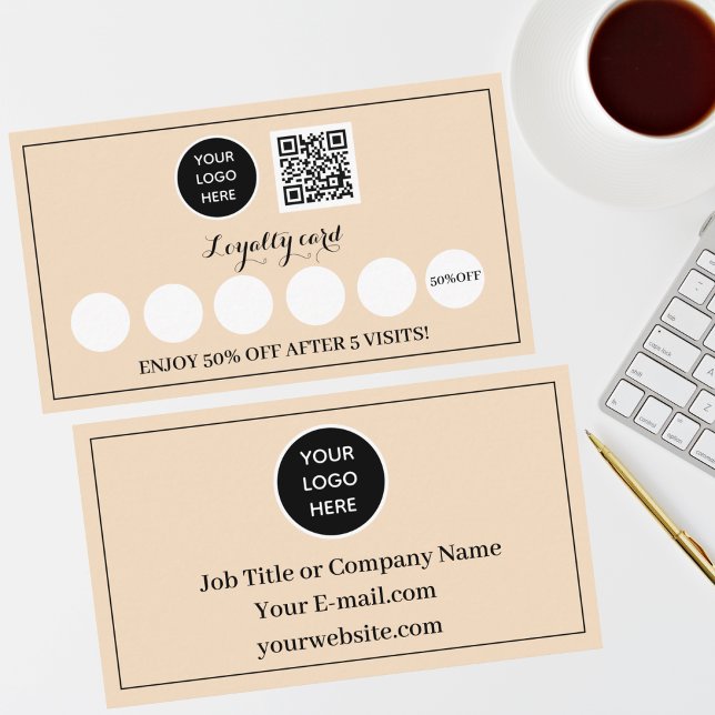 Blush Pink Logo QR Code Business Reward Punch Loyalty Card (Creator Uploaded)