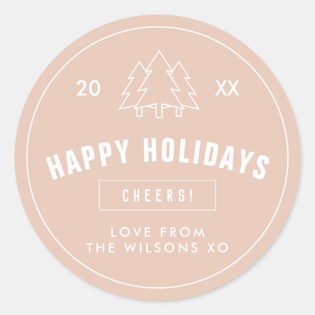 Blush Pink Logo Style Modern Christmas Tree Classic Round Sticker (Front)