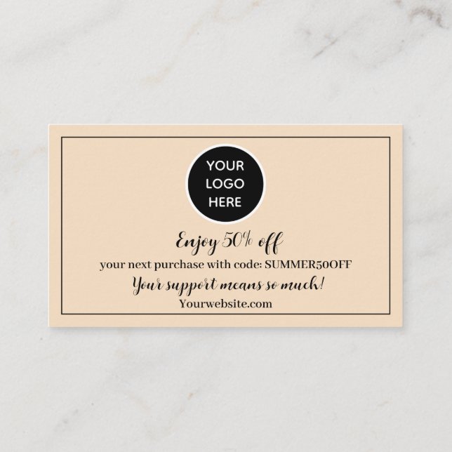 Blush Pink Logo Thank you Business Reward Punch Loyalty Card (Back)
