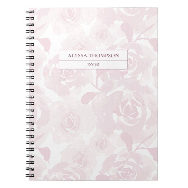 Blush Pink Loose Watercolor Flowers Personalised Notebook (Front)