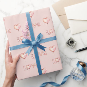 Blush Pink Love Hearts Birthday Wrapping Paper