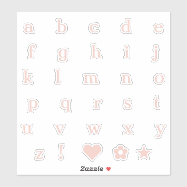 Blush Pink Lower Case Text Letters Alphabet Heart (Sheet)
