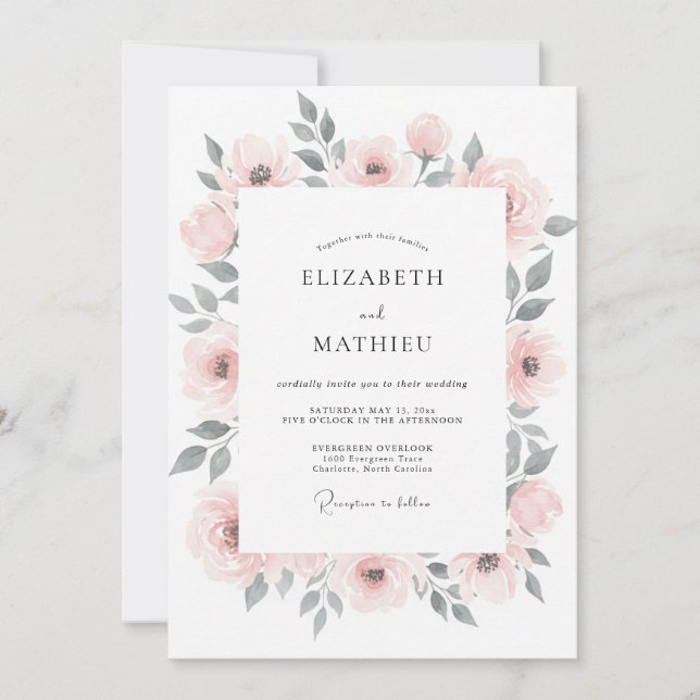 Blush Pink Luminous Floral Wedding Invitation (Front)